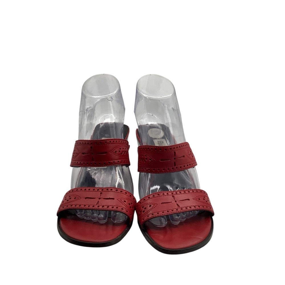 Etienne Aigner Red Two-Strap Leather Heeled Slides